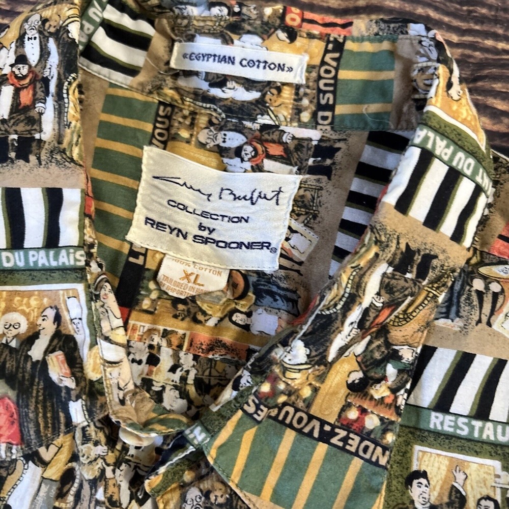 VTG Reyn Spooner Guy Buffet Egyptian Cotton Cafe Le Metropole Button Up Size XL - Picture 2 of 8